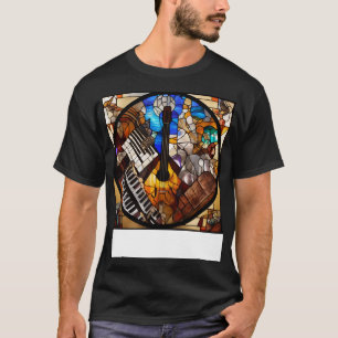 Musiksymboler i ett glasfönster 3 t shirt