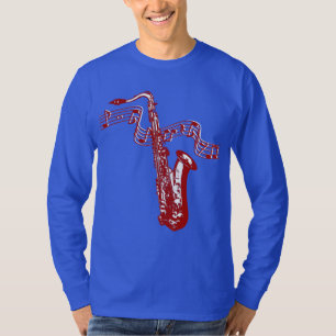 Musiktema Red Saxophone och anteckningar Tee Shirt