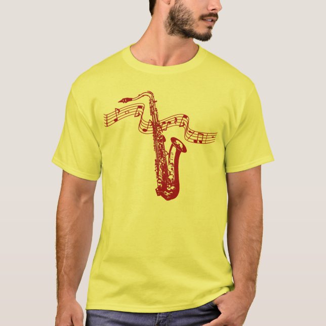 Musiktema Röd Saxofon Röda Noter - Tröja (Framsida)