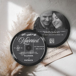 Musiktemat Vintage Vinyl All One Photo QR Bröllop Inbjudningar