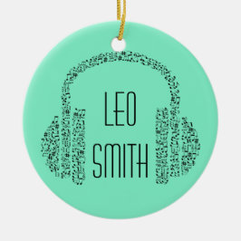 Musiktematanteckningar hörlurar personlig namn julgransprydnad keramik