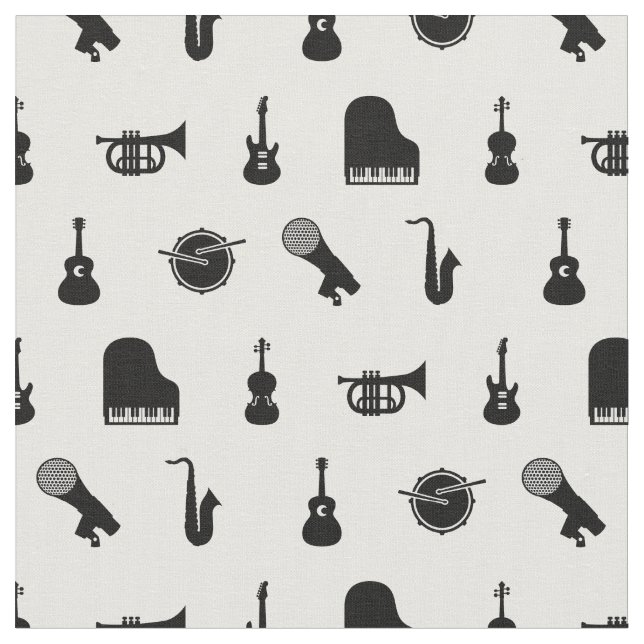 Musiktematerade musikinstrument Mönster Tyg (Närbild)