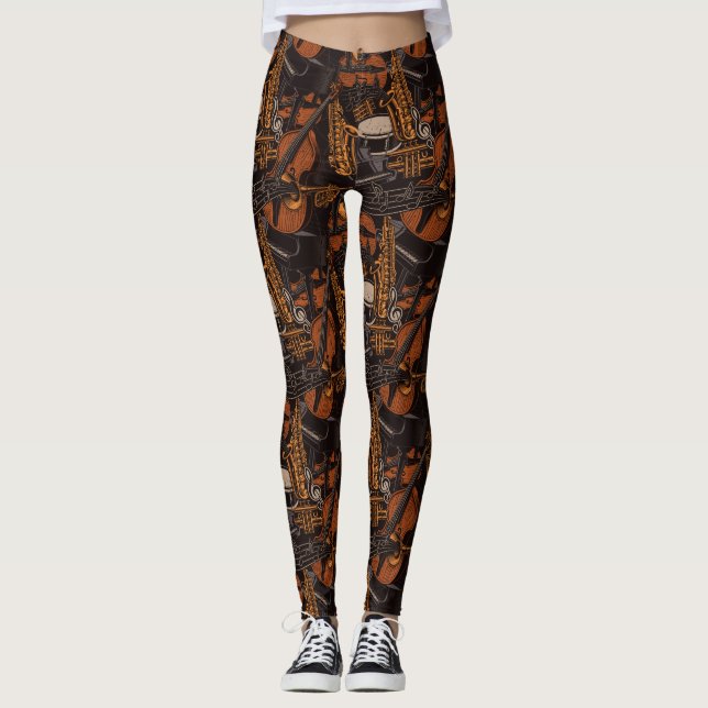 Musiktematisk Saxofon Violin Piano Leggings (Framsida)