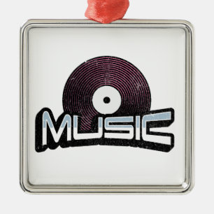 Musiktext med vinylpost julgransprydnad metall