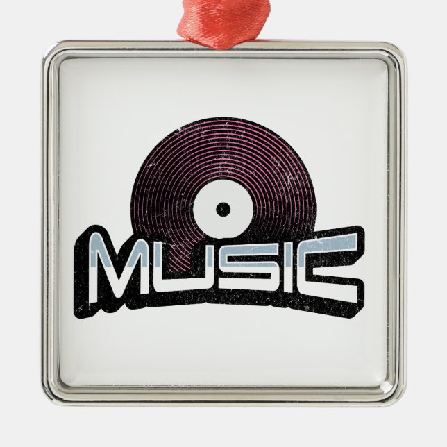 Musiktext med vinylpost julgransprydnad metall (Framsidan)