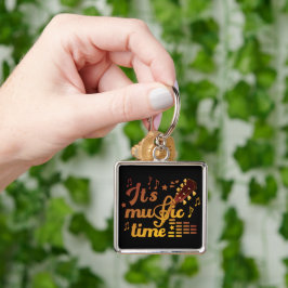 Musiktid, Guld Guitar Musical Fyrkantig Silverfärgad Nyckelring