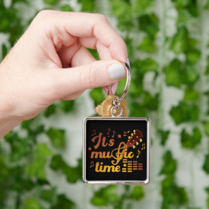 Musiktid, Guld Guitar Musical Fyrkantig Silverfärgad Nyckelring