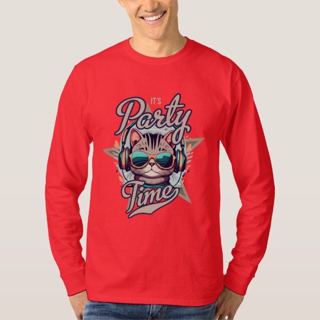 Musiktid Tee|Cat Play Guitar Shirt|Funny Cat T Shirt (Framsida)