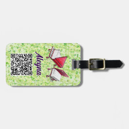 Musiktillägg till ditt namn, QR-kod, limmerskript Bagagebricka