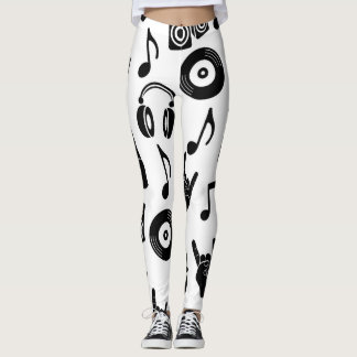 Musiktillbehör: Monokrom Vintage Mönster. Leggings