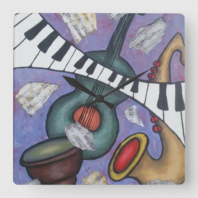 Musiktmugglare Fyrkantig Klocka (Framsida)