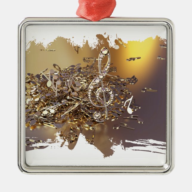 Musiktreble clef och fallsedlar julgransprydnad metall (Framsidan)