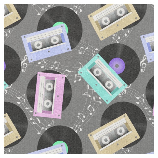 Musikvinylposter och kassettband tyg (Närbild)