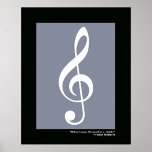 musikvit treble clef poster