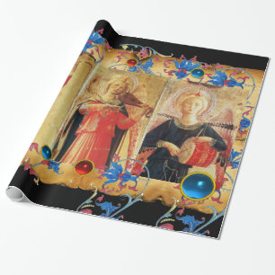 MUSISK ÄNGLAR PARCHMENT,RED BLÅA BLOMMOR,GEMS PRESENTPAPPER