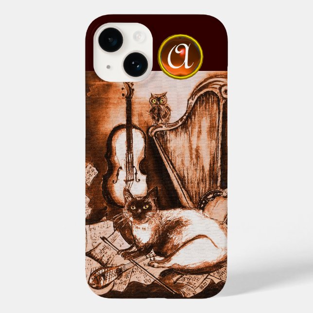 MUSISK KATT MED UGGLA I BROWN SEPIA GEM MONOGRAM (Baksida)