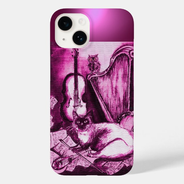 MUSISK KATT MED UGGLA I GEM FÖR ROSA LILA (Baksida)