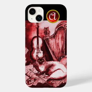 MUSISK KATT MED UGGLA I RÖDA RUBY GEM MONOGRAM