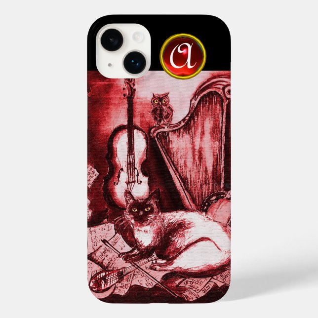 MUSISK KATT MED UGGLA I RÖDA RUBY GEM MONOGRAM (Baksida)