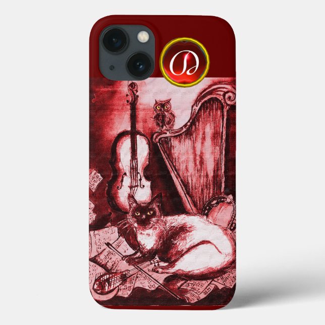 MUSISK KATT MED UGGLA I RÖDA RUBY GEM MONOGRAM (Baksida)