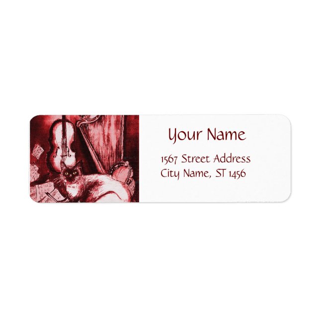 MUSISK KATT MED UGGLA, Röd, vit Returadress Etikett (Framsidan)