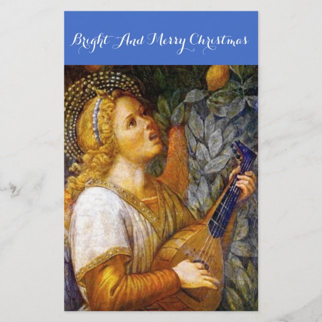 MUSISKT SKAPAR CHRISTMAS ANGEL I GULD GULT BLUE BREVPAPPER (Framsida)