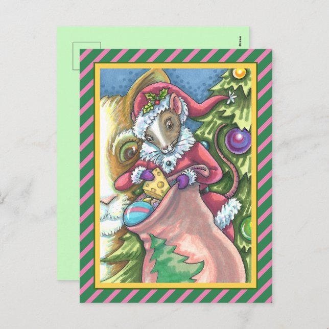 MUSJULEN BRINGER GODA KATTER JULKLAPPAR, Söt Helg Vykort (Fram/baksida)