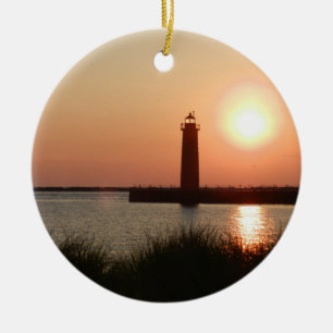 Muskegon Channel Lighthouse Julgransprydnad Keramik