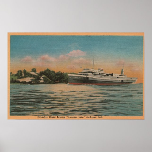 Muskegon, MI - View of Milwaukee Clipper Poster (Framsidan)