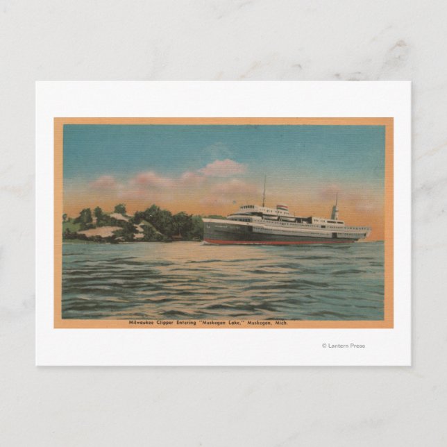 Muskegon, MI - View of Milwaukee Clipper Vykort (Framsida)