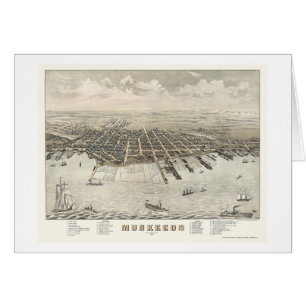 Muskegon panorama- karta -1874 för MI Hälsningskort