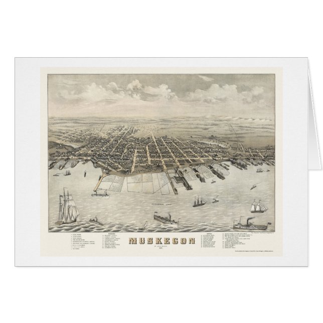 Muskegon panorama- karta -1874 för MI Hälsningskort (Framsidan Horizontal)