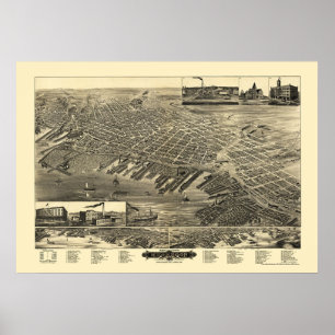 Muskegon panorama- karta för MI - 1889 Poster