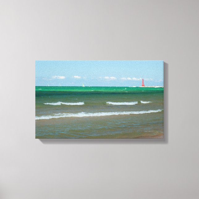 Muskegon Pier Light, Muskegon, Michigan Canvastryck (Framsida)