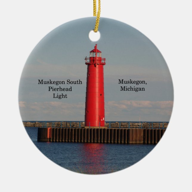Muskegon South Pierhead Light prydnad Julgransprydnad Keramik (Framsidan)