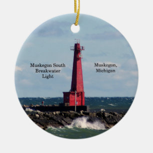 Muskegon tänder den södra vågbrytaren prydnaden julgransprydnad keramik