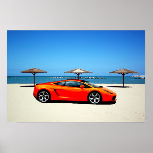Muskelbilorange på strand poster