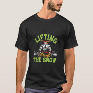 Muskeltraining Lyfter Genom Snön Rolig Gym T Shirt