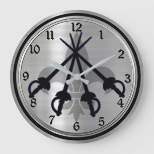 Musketeer Swords Silver Round Wall Clock Stor Klocka