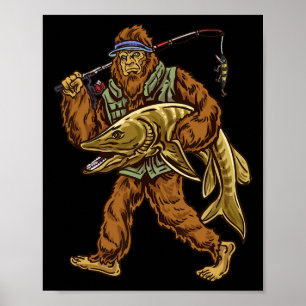 Muskie Fishing Bigfoot Musky Hunting Fishermen Poster