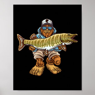 Muskie Fishing Bigfoot Musky Hunting Fishermen Poster