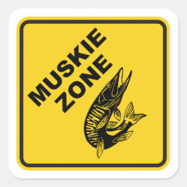 Muskie Fishing Zon Sign Fyrkantigt Klistermärke