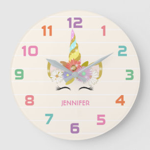 musklås för Unicorn Nursery Decor Wall Clock Stor Klocka