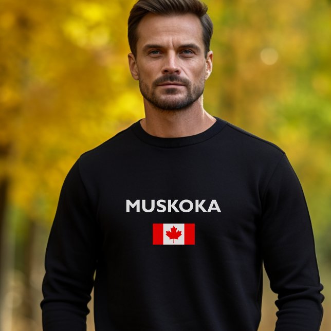 Muskoka Canada Canadian Flagga Mörk Färg Lång Ärmad Tröja (Skapare uppladdad)