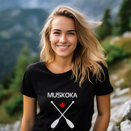 Muskoka Canada Crossed Paddle Oars Maple Löv Mörk T Shirt