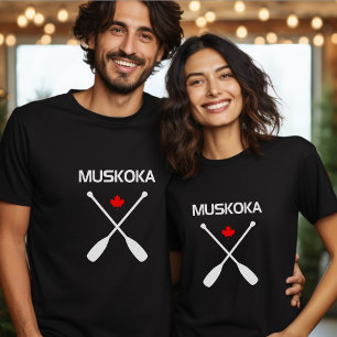 Muskoka Canada Crossed Paddle Oars Maple Löv Mörk T Shirt