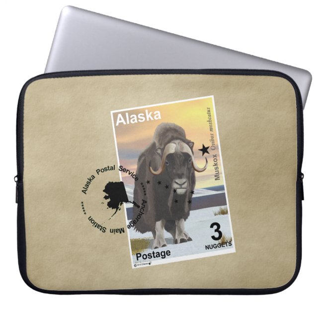 Muskox Frimärke Souvenir Laptop Fodral (Framsidan)