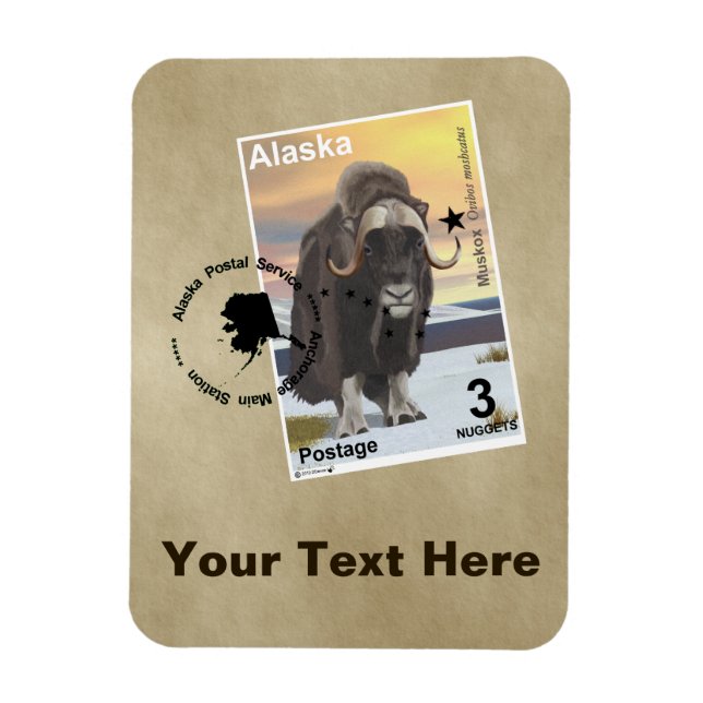 Muskox Frimärke Souvenir Magnet (Vertikal)