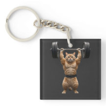 Muskulös Orange Katt Gym Nyckelring