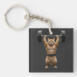 Muskulös Orange Katt Gym Nyckelring